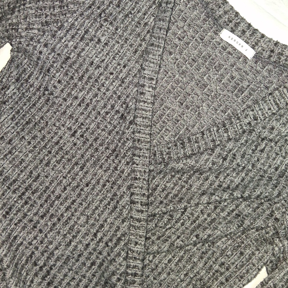 Reborn J Gray Heathered Ribbed Knit Wrap Long‎ Sleeve Top Women's Medium
